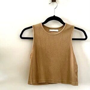 Sleeveless Ribbed Crop Top - Beige